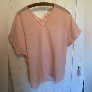 (3/$20) Japna large pale pink sheer short sleeve vcut blouse